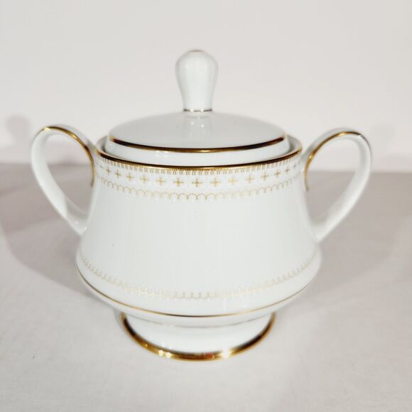 Noritake Barrington Sugar Creamer 2030 Gold Trim Footed Pedestal Cross Atomic - Picture 6 of 10